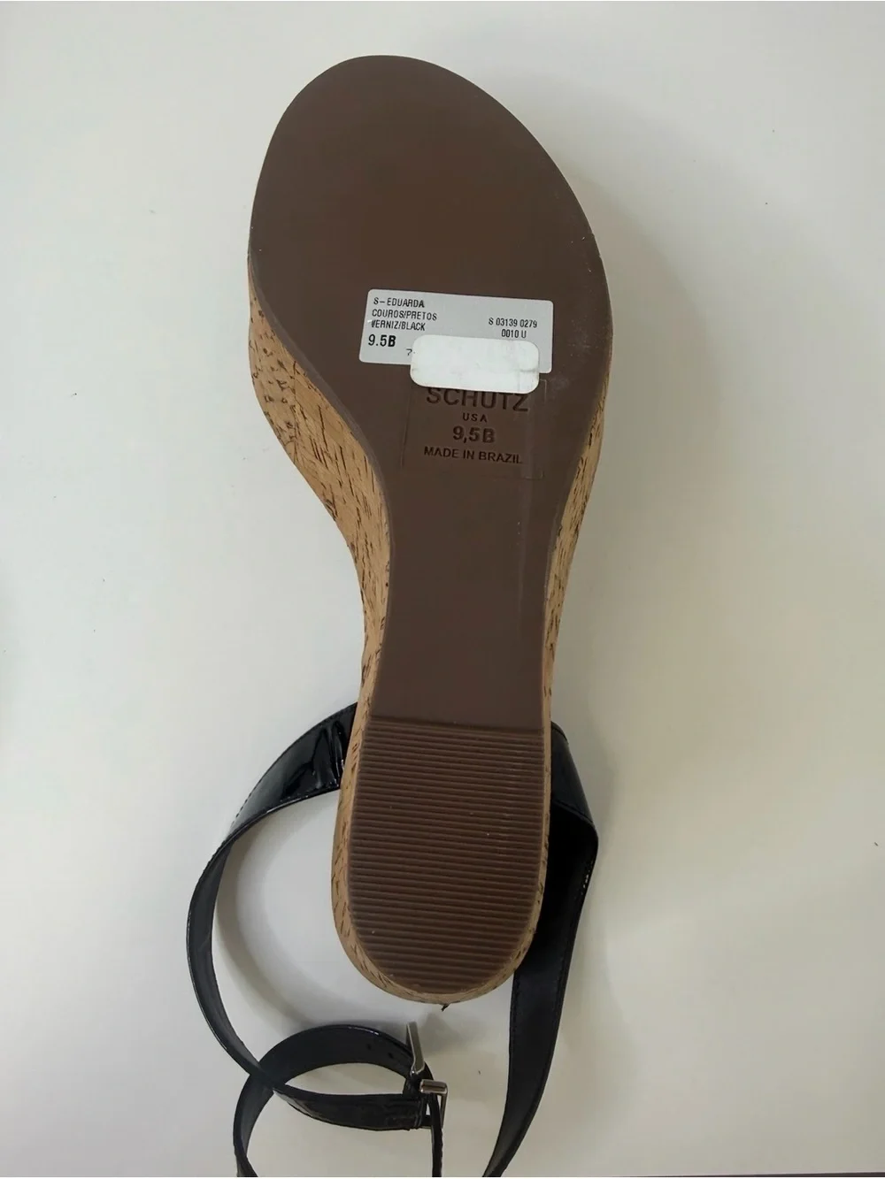 BRAND NEW SCHUTZ Black Patent Cork Platform Wedge Sandals Size 9.5